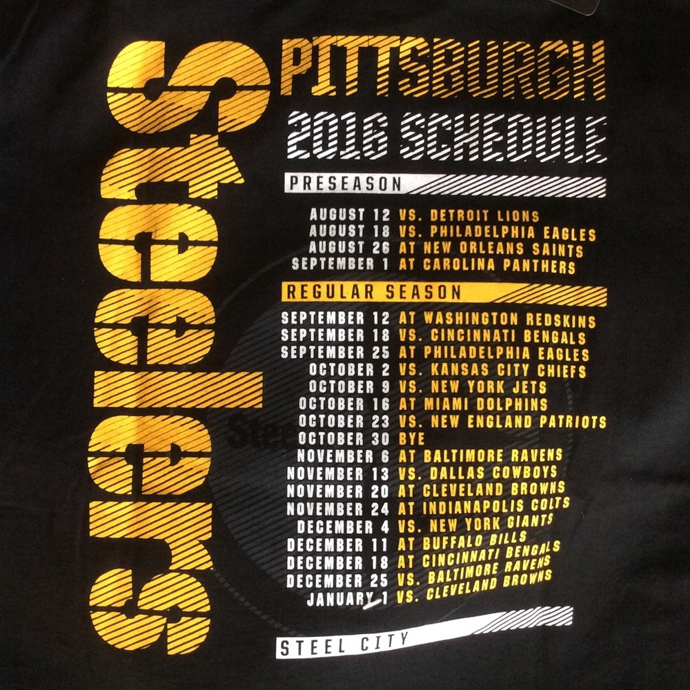 NFL Pittsburgh Steelers Steel City Tee Shirt 2016 L